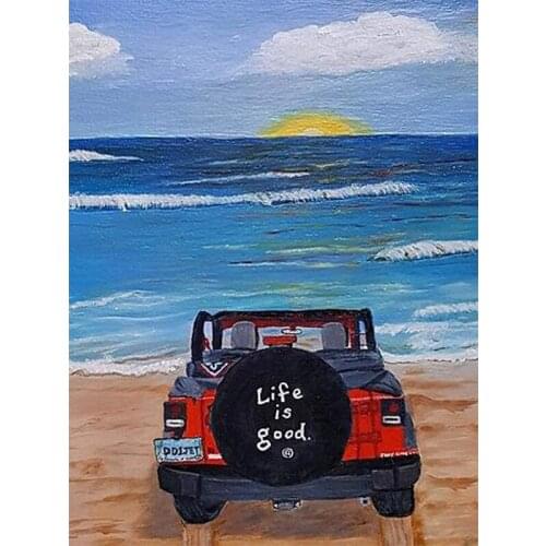 DIY 5D Diamond Painting Kit for Adults and Kids,Full Drill Arts Craft Canvas Wall Decor and Special Gift,Car Sunshine Beach