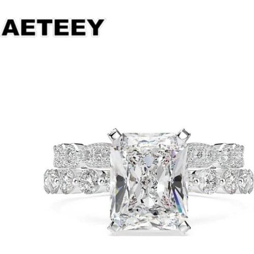 925 Sterling Silver Vintage Art Deco Shining Wedding Engagement Romantic Cute Ring Set Fine Jewelry JA-55