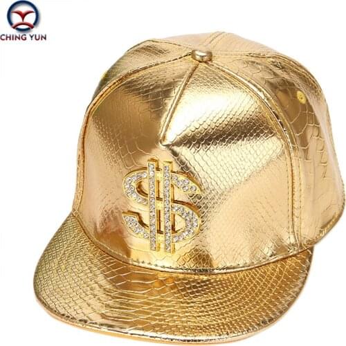 CHINGYUN new Patent leather hip-hop cap PU cap female metal logo flat eaves hip-hop hat crocodile baseball cap street letter cap