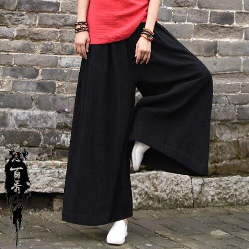 New Vintage Wide Leg Skirt Pants Women 2020 Autumn Winter Soft Comfortable Meditation Cotton Linen Harem Trouser Pantalon Femme