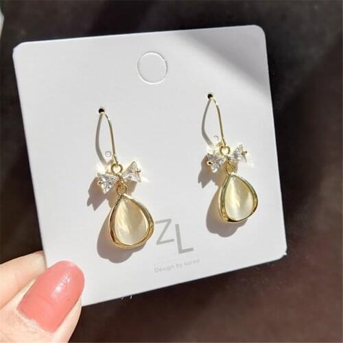 NEW Bow Earrings Zircon Cats Eye Drop Ear Hook Geometry Women Contracted Temperament Earrings Adorn Article