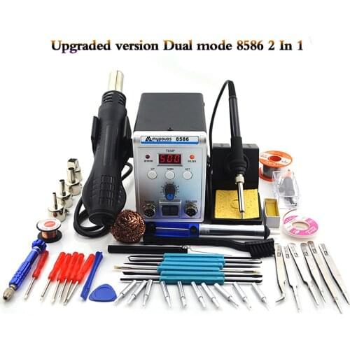 New Solder Station 8586 2in1 Electric Soldering Irons Hot Air Gun 750W SMD Rework Soldering Desoldering Welding Repair Tool Kit