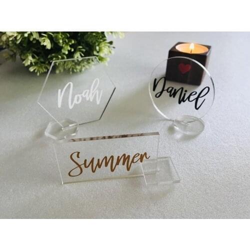 Personalized Clear Acrylic Place Card Holders Stand Geometric Wedding Laser Cut Guest Names Escort Cards Custom Name Settings