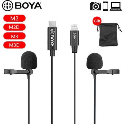 BOYA BY-M2 /M2D /M3 /M3D Lavalier Lapel mini Omnidirectional Double Head Microphone For iPhone iPad laptop IOS Android device
