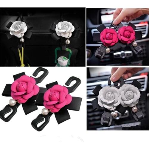 1 Pair Auto Car Seat Back Hanging Hooker Headrest Mount Hanger Hook Hidden Camellia Multi-functional Decoration