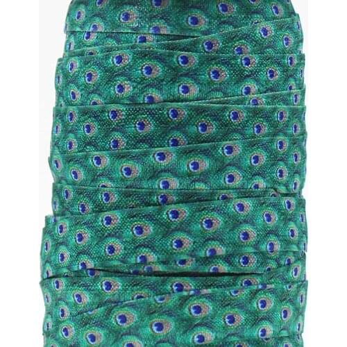 Q&N ribbon wholesale/OEM 5/8inch 150409004 feather printed folded over elastic FOE 50yds/roll free shipping