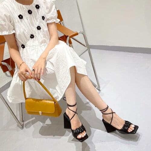 Sandals Women Summer 2021 Fashion Open Toe High Heel Party Shoes Solid Cross-Tied Sandalias De Mujer Sandals