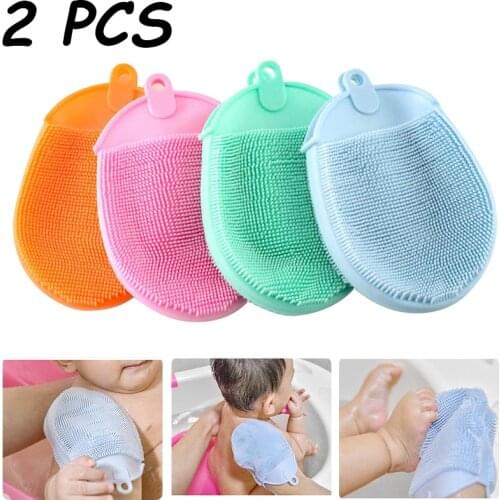 2Pcs Silicone Massage Bath Brush with Hook Soft Exfoliating Gloves Baby Showers Cleaning Mud Dirt Remover Scrub Showers Bubble