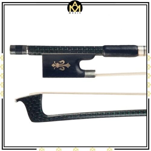 Master 4/4 Carbon Fiber Violin/Fiddle Bow Green Silk Braided Carbon Fiber Stick Cupronickel Mounted Ebony Frog Well Balance