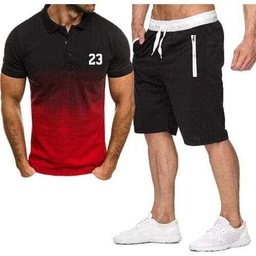 Sportswear Mens Tracksuit T-Shirt+ Shorts Two Pieces Set Summer Mens Sets Breathable Clothing Casual Cotton Jogging Mens Suit