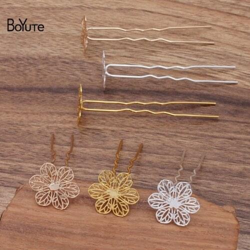 BoYuTe (20 Pieces/Lot) 20MM Filigree Flower Plate Welding 75*10*1.2MM Hair Fork Hairpin Diy Bride Hair Jewelry Accessories