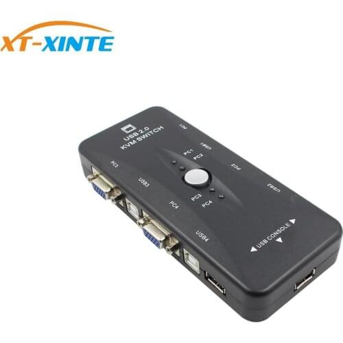 XT-XINTE 4 Ports USB 2.0 KVM Switcher VGA SVGA Switch Box Adapter Connector for Mouse/Keyboard/Printer Video Monitor 1920x1440