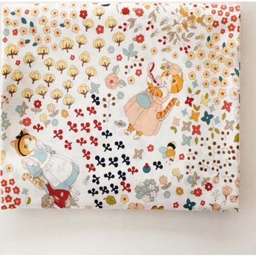 Zakka Linen 50cm*140cm Lady Cat & Flower Printed Linen Cotton Fabric Fat Quarter Bundle Vintage Quilting Patchwork Tilda Fbric