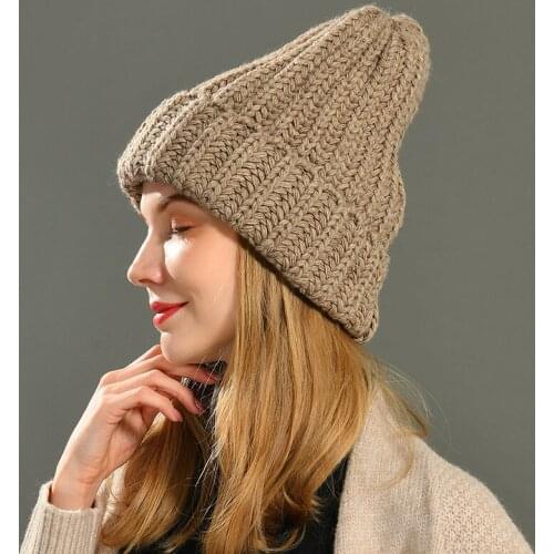 MAOMAOFUR Winter Hats for Women Cashmere Knitted Hat Warm Cap Handmade Crochet Ski Beanie Hat Female Soft Baggy Skullies