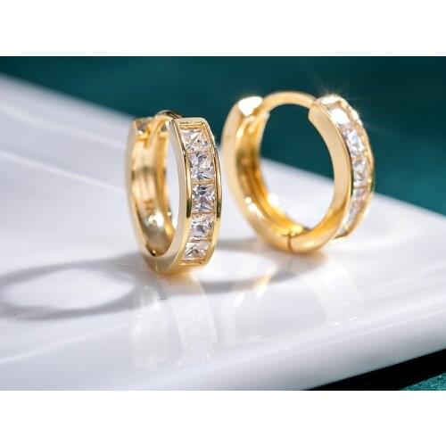 Womens Fashion Luxury Hoop Earrings Shiny Square AAA Zirconia Stone Inlay Small Huggies Elegant Earring Piercing Jewelry Gifts