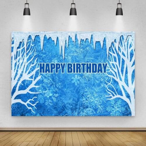 Winter Snowflake Ice Tree Pattern Happy Birthday Backgrounds Photography Newborn Baby Kids Customize Cake Table Backdrops Photo