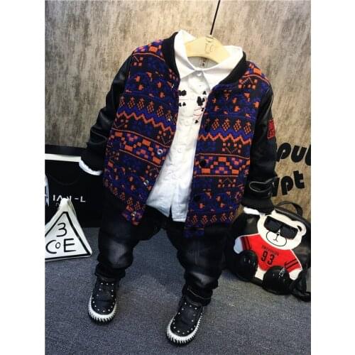 Winter 3PCS Kids Clothes set Baby Boys Long Sleeve Thick coat+Thickened shirt + thick jeans Set boys Clothes Kids Set 2-6years