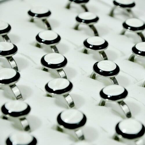 120Pcs Fashion New Black White Smooth Enamel Women Ring lot female anel Steel Jewelry Lots Top quality LR4112