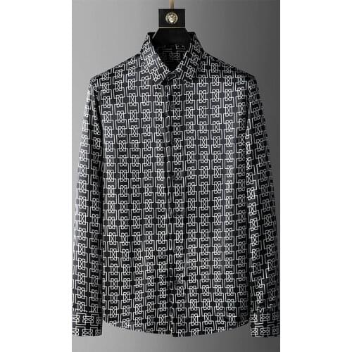 2021 Autumn New Mens Shirt Fashion Printed Slim Long Sleeve Business Casual Dress Shirts Streetwear Social Brand Men Clothing