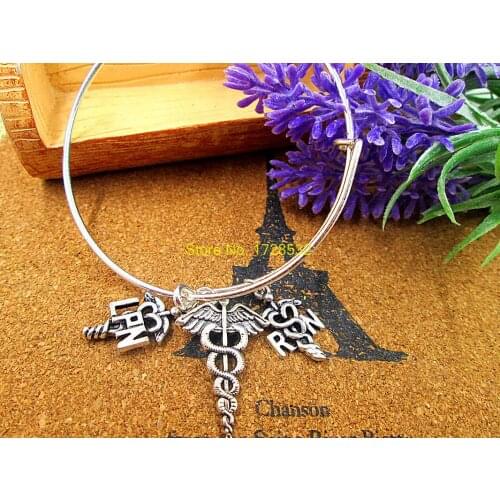 3pcs/lot diameter 65mm bracelets bangles silver with Caduceus Medical Symbol Mercurial Staff with Wings Snakes necklace