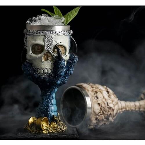 3D Gothic Skull Cup Stainless Steel Resin Fly Dragon Skeleton Design for Bar Party Home Wine Goblet Cups Halloween Gifts CL11091