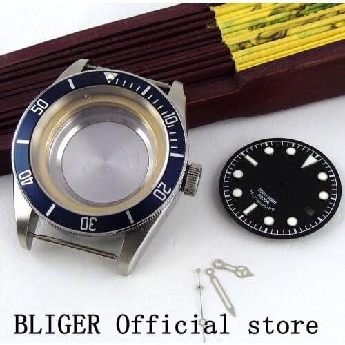 41MM Stainless Steel Blue Rotating Bezel Watch Case+Dial+Luminous Pointer Fit For Miyota 8215 8205 Automatic Movement C44