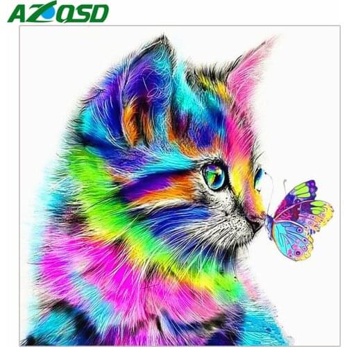 AZQSD Diamond Mosaic Sale Diamond Painting Cat Animal Diamond Embroidery Butterfly Diamond Art Kits Rhinestones Pictures