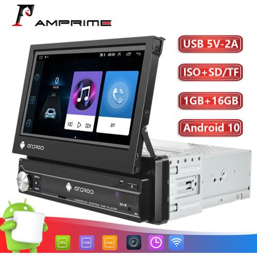 AMPrime 1 Din Android 10 Car Radio 1din GPS WIFI Stereo Autoradio 7 Inch Retractable Screen Bluetooth Video Multimedia Player