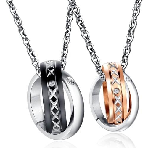 Fashion Couple Pendant Necklaces Men Black Gold Stainless Steel Chain Choker Women Jewelry Birthday Gift