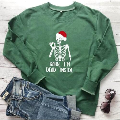 Colored Baby I'm Dead Inside Sweatshirt Spooky Skeleton Drinking Coffee Sweatshirts Funny Women Christmas Party Gift Sweatshirts