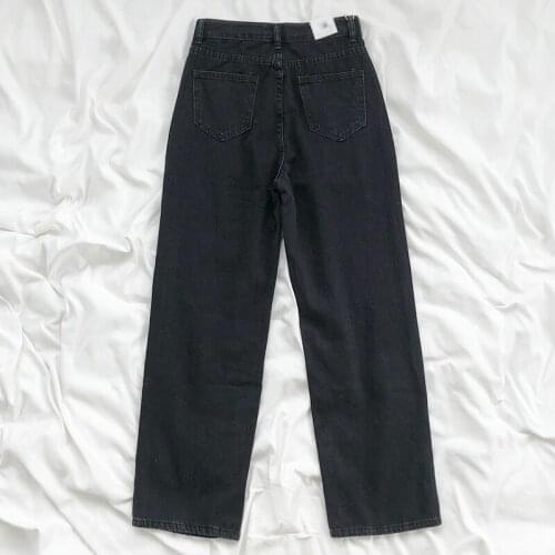 Vintage Denim Washed Jeans Trousers Women Black Loose High Waist Slimming Simple Casual All-match Straight Female Denim Jeans