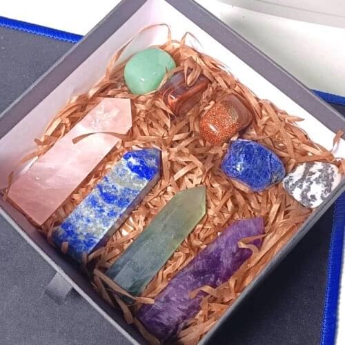 Crystal point gift box healing crystals Rose Quartz Lapis lazuli Green fluorite Amethyst Home decor DIY gift
