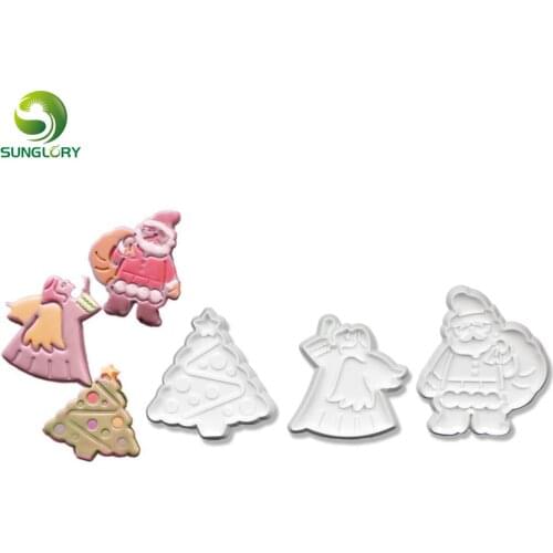 Cake Tools 3pcs/Set Merry Christmas Cake Mold Plastic Christmas Cookie Cutter Fondant Cookies Mold Santa Claus Plunger Cutter