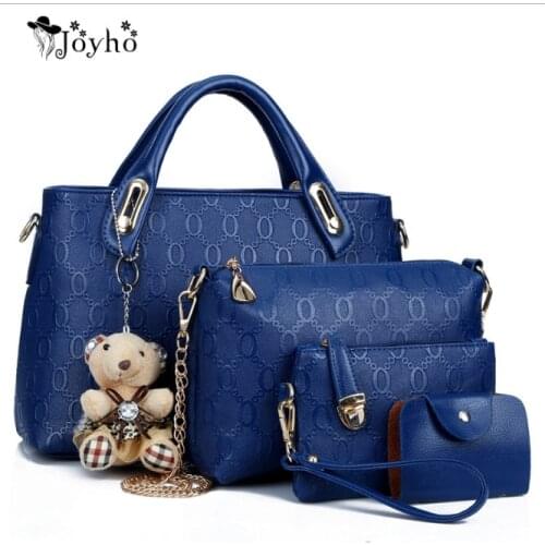 Women 4 Set Handbags Pu Leather Fashion Designer Handbag Shoulder Bag Black Vintage Female Messenger Bag Sac A Main Composite