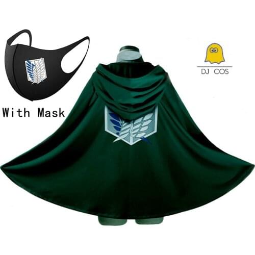 Attack on Titan Cosplay Costumes Levi Ackerman The Scouting Legion Wings of Liberty Green Black Hooded Cape Cloak Mask Props