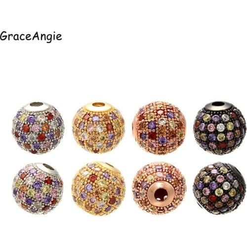 3pcs Round Brass Beads For Fashion Bracelet Jewelry Findings DIY Cubic Zircon Bead Charm Brass 6mm 8mm 10mm Handmade Accessories
