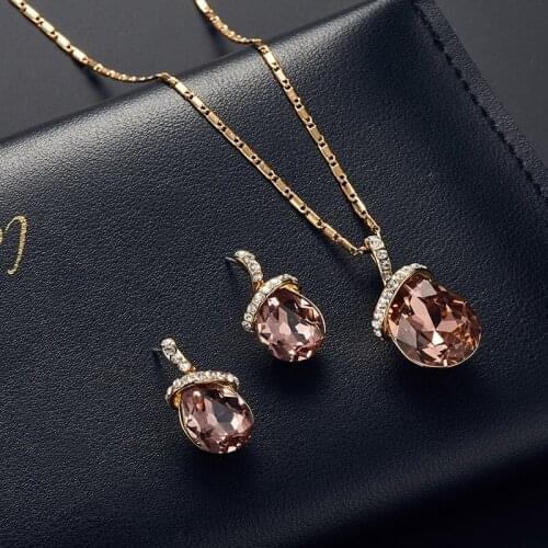 Fashion Rhinestone Inlaid Irregular Water Drop Pendent Earrings Necklace Set Korean Neck Ear Jewelry Sets for Women Girls Gift