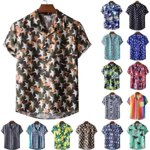 2021 Summer New Hawaiian Beach Style Short Sleeve Shirt Summer Mens Printed Short Sleeve Floral Shirt