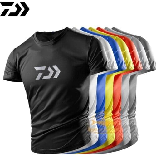 Daiwa Outdoor Mens Fishing Short-sleeved T-shirt 2020 Summer Solid Color Plus Size Sports Ice Silk T-shirt M-5XL