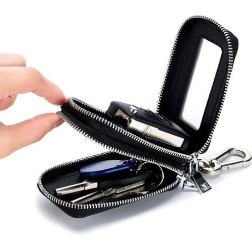 Genuine Leather Men Key Wallet Male Car Key Bag Keys Holder Crocodile Dual Zipper Key Case Large Capacity Organizer Small Wallet