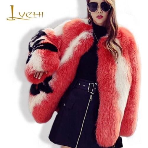 LVCHI New Arrival Nordic Imports of White Fox Fur Women Fox Fur Coat Fashion Gorgeous Orange Winter Thicker Real Fox Fur Coat