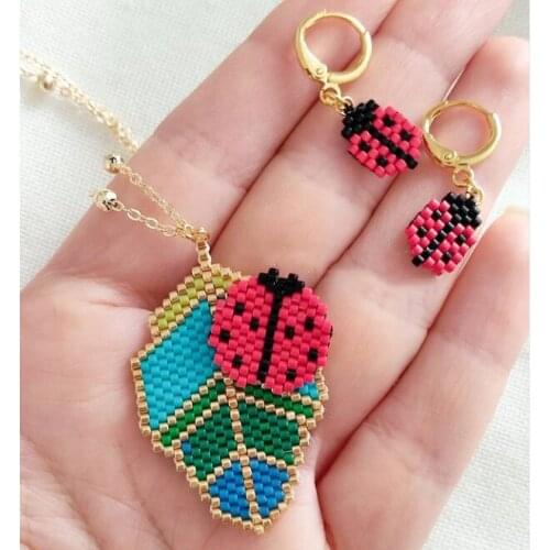 Bead Necklace For Women Japanese Miyuki Leaf Beetles Necklaces earring Pendant Couple Collar Jewelry set