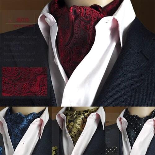 Ricnais Men Vintage Polka Dot Wedding Formal Cravat Ascot Self British style Gentleman Polyester Silk Neck Tie Suit Wedding