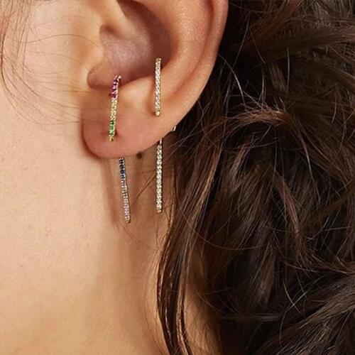 Colorful Crystal Bohemian Pins Earrings For Women Punk Hip Hop Ear Pin Earring Pointed Jewelry Gifts Boho