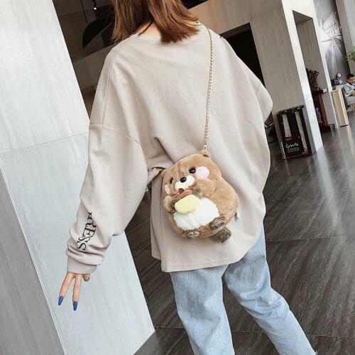 Harajuku Cartoon Animal Stuffed Cute Squirrel Plush Chain Small Single Shoulder Messenger Bag Girls Fashion Cell Phone Coin Bags