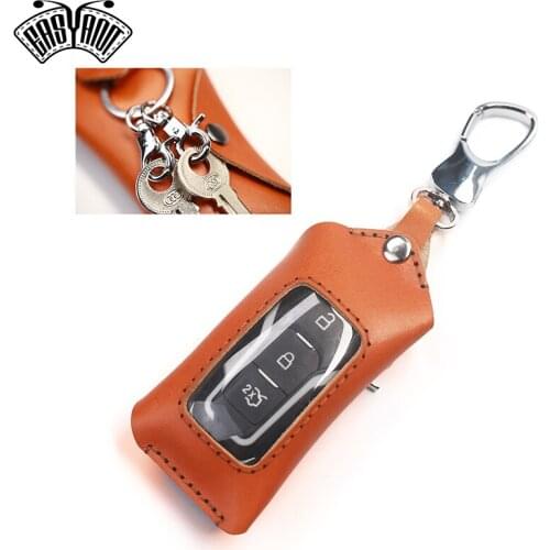 EASYANT Universal Car Keychain Case Leather Shockproof Protective Cover Brown