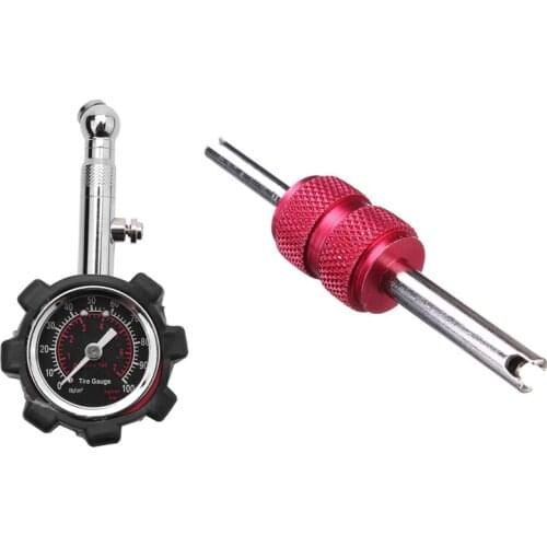 Universal Car Tire Valve Stem Core Installer Remover Repair Tool with Car 100Psi Multi-Function Tire Pressure Gauge
