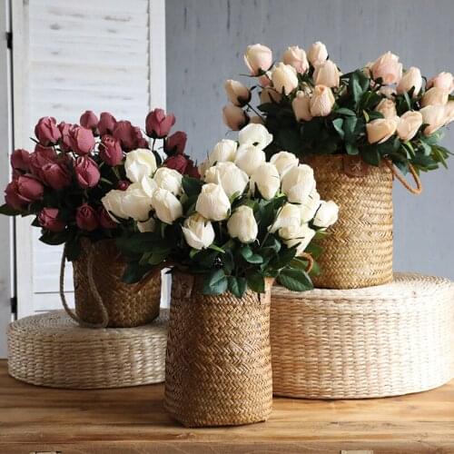 Vintage 9 Heads Silk Cloth Rose Bouquet White Pink For Wedding Party Decoration Valentine Gift Plastic Artificial Flower