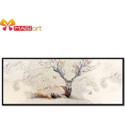 Cross stitch kits Embroidery needlework sets 11CT water soluble canvas patterns 14CT Abstract Style A lying deer-NCMA062