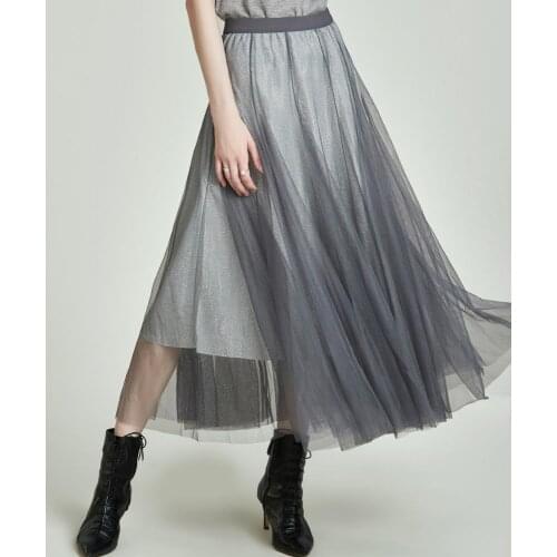 HAVVA spring new arrivals women’s mesh yarn 100% polyester solid color mid-calf skirt Q5221